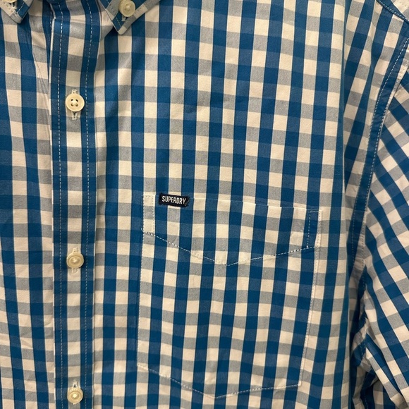 Superdry London Button Down Blue and White Gingham Men's Shirt XL - Picture 4 of 7